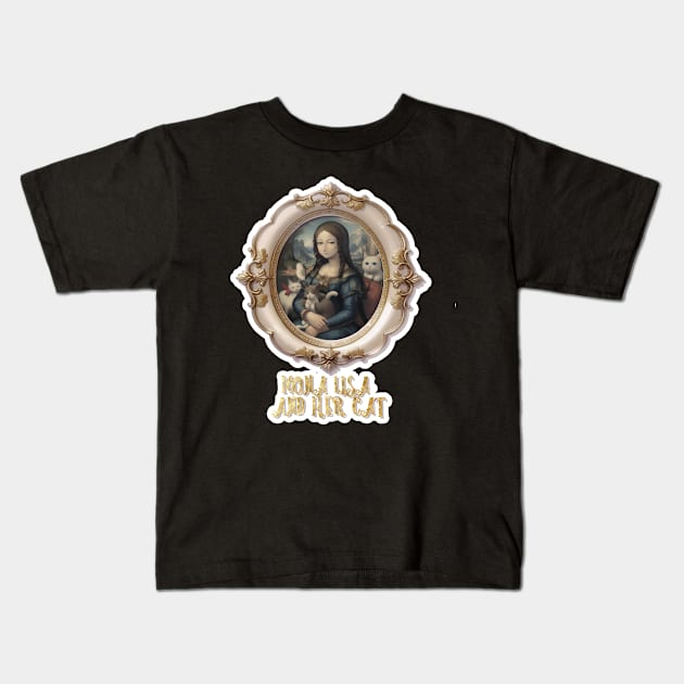 Mona Lisa and her cat Kids T-Shirt by LycheeDesign